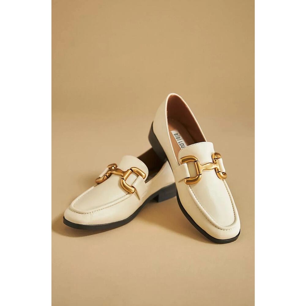 Anthropologie Bibi Lou Zagreb Loafers Ivory Leather Gold Horsebit 11